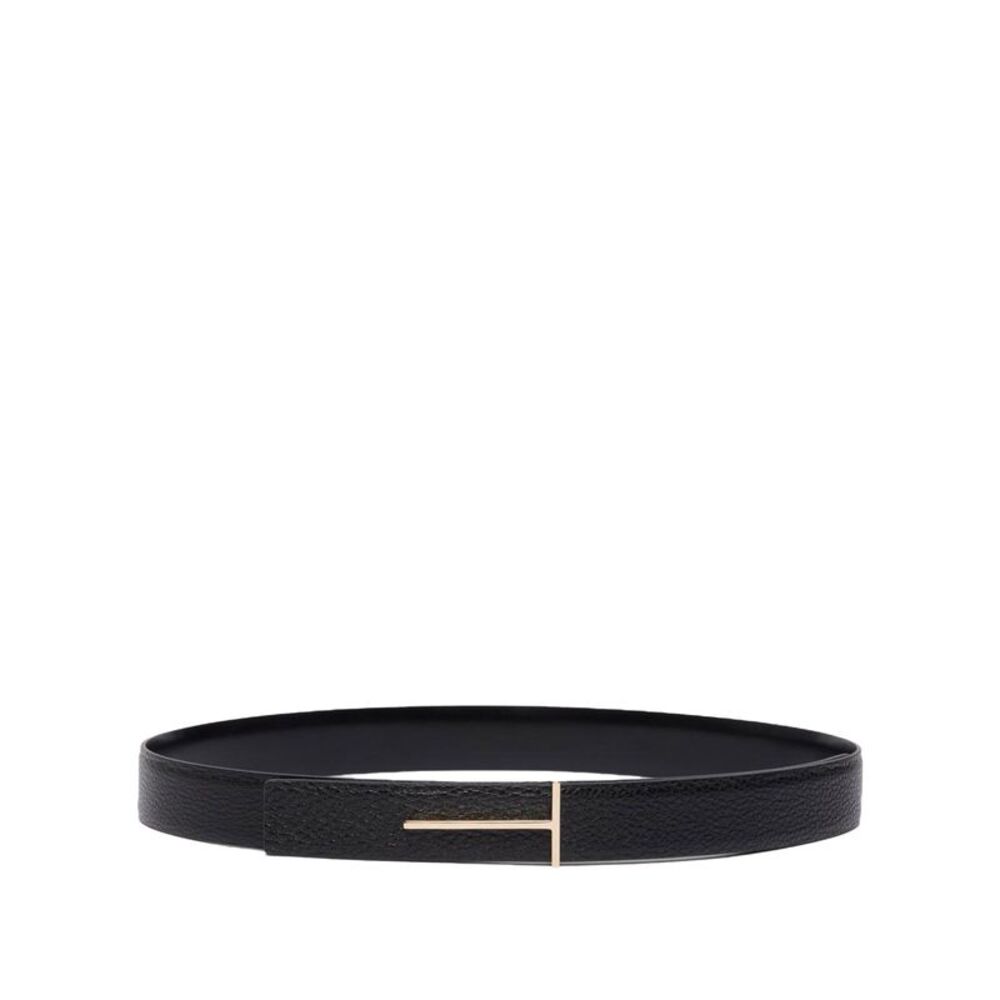 Grained Leather And Spazzolato Leather Slim T Belt Women
